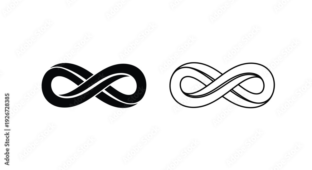 Fototapeta premium Two intertwined infinity symbols one dark and one light silhouette