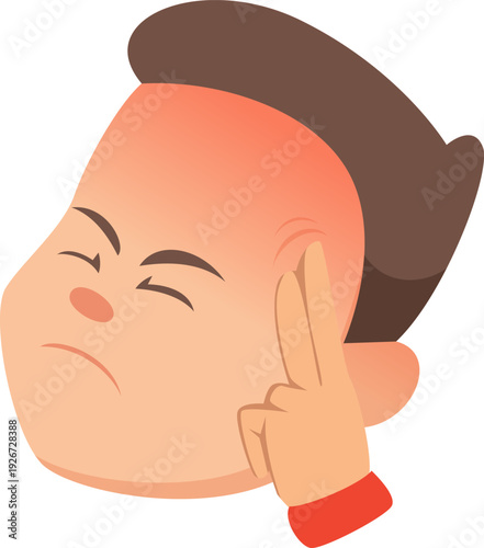 Headache cartoon icon. Child head with migraine or pain