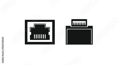 Two network port icons depicted in a stark black silhouette