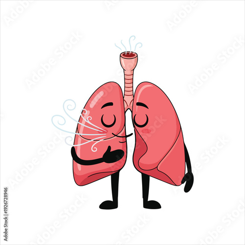 Cute Lungs Cartoon Character Breathing Fresh Air, Healthy Respiratory System Illustration