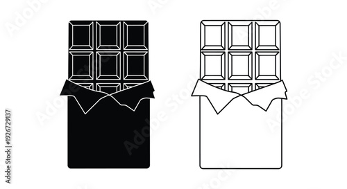 Two chocolate bars one dark and one light in outline silhouette