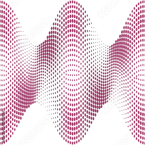 Abstract vector wave design with magenta dotted sinusoidal pattern, varying density and size creating oscillating motion and symmetry.