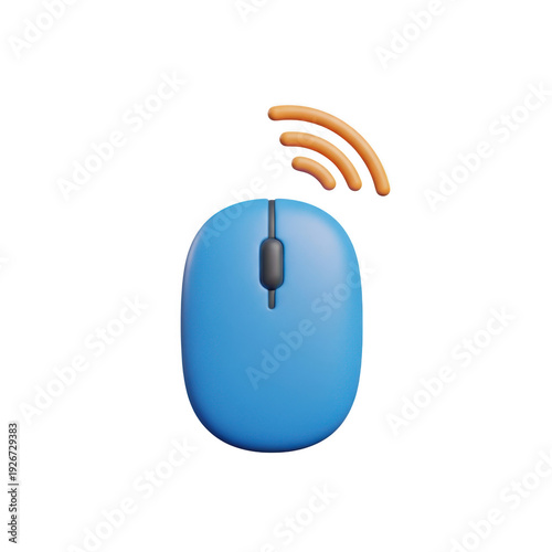 A wireless computer mouse with a signal indicator showing connectivity isolated on transparent background
