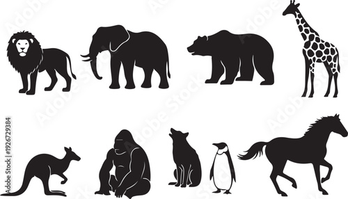 A collection of animal silhouettes on a white background