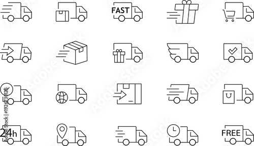 Delivery and Shipping Line Icon Set.