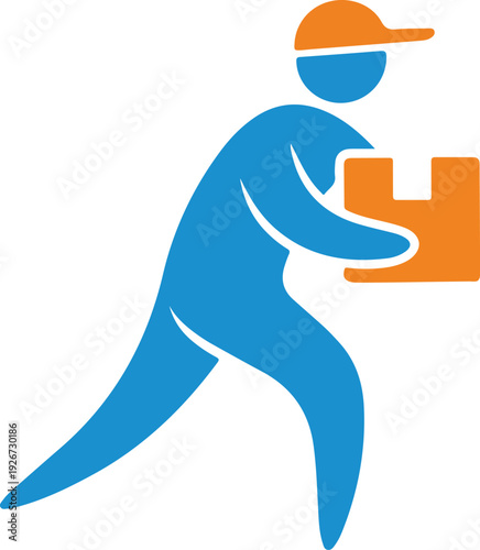 A delivery person carrying a box with a friendly and approachable design