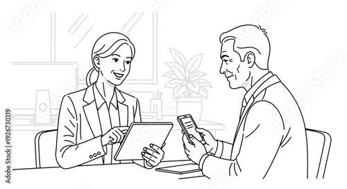 Man and Woman Discussing Documents.