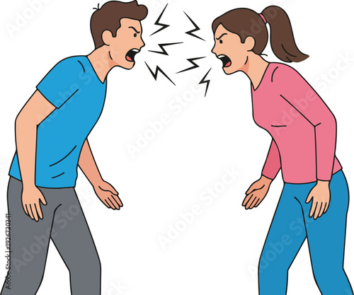 A cartoon image of a man and woman yelling at each other