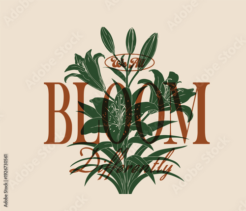 vintage Flower print design. summer floral graphic tee. bloom typography text. girl's women's tee t-shirt design.