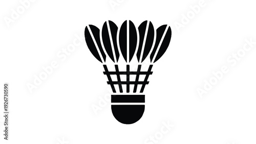 A minimalist black and white icon design of a badminton shuttlecock.  