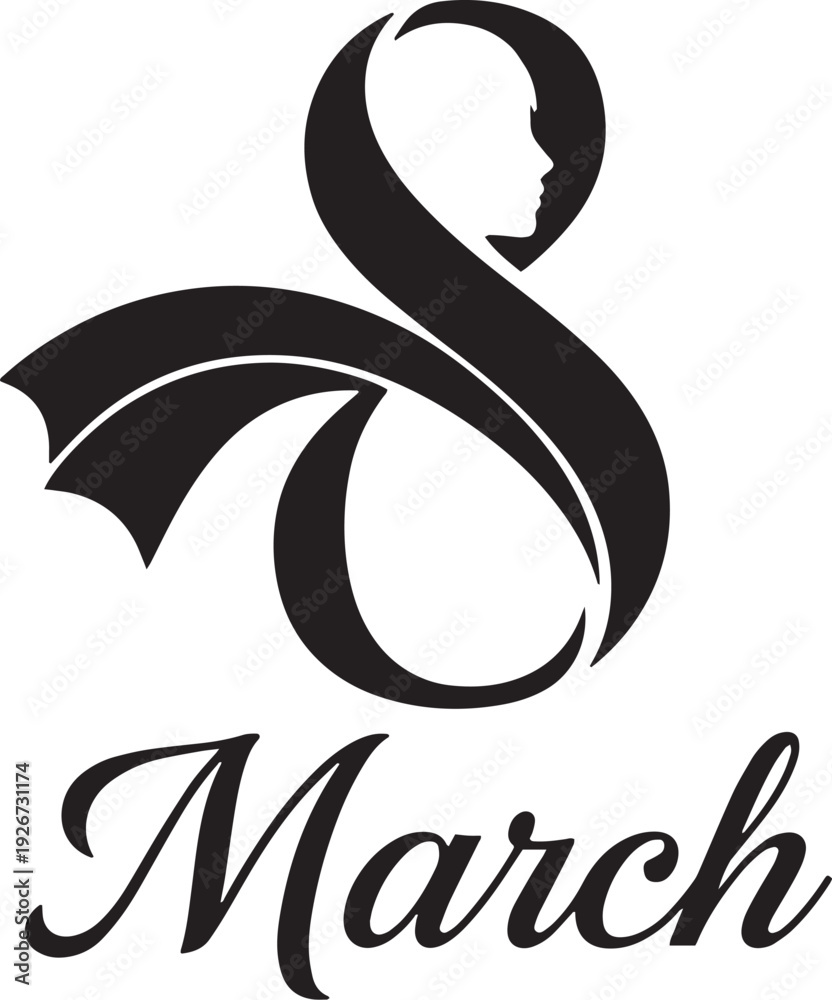 Fototapeta premium A stylized, black and white logo featuring a stylized woman's silhouette with a ribbon, set against a white background.