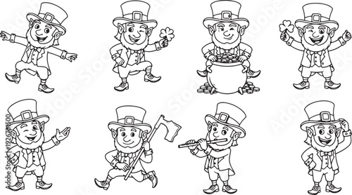 Leprechauns in various poses and expressions.