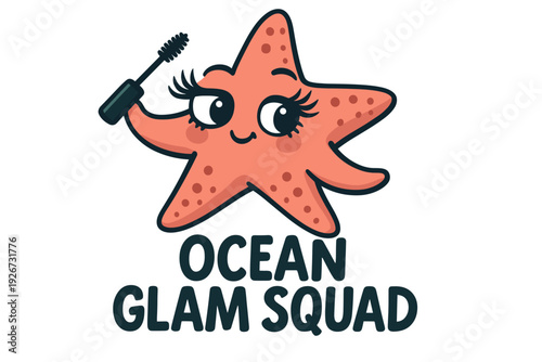 Colorful Starfish Character Holding Mascara with Charming Eyes and Smiling Expression