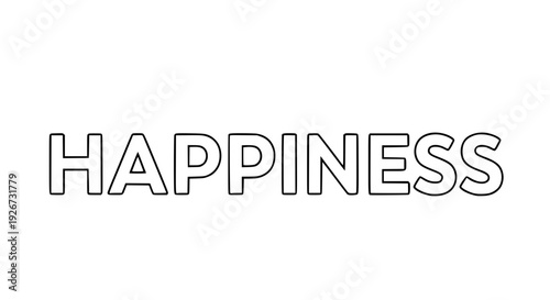 Word “Happiness” with sun replacing the letter “O” style element, warm yellow and orange tones, flat vector illustration, positive mood concept, clean outlines