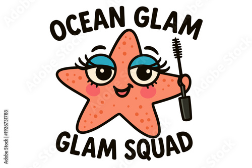 Cute Cartoon Starfish Character with Mascara and Big Eyes on a Playful Background