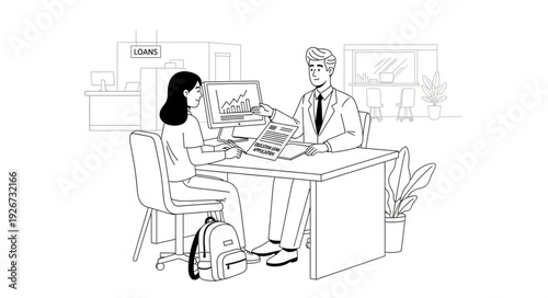 Man and Woman Sitting at Desk.