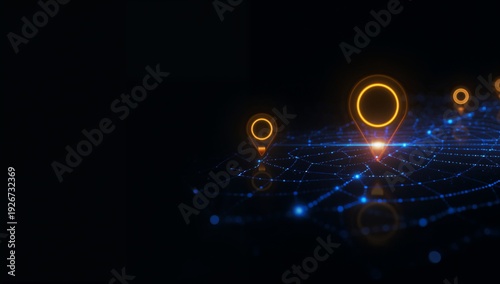 Abstract Digital Network with Geolocation Pins on Dark Background