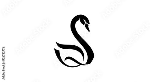 Stylized Black Swan Logo Icon in a Flowing Modern Design, Artistic and Elegant, isolated white background