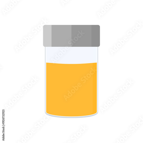 Disposable urine specimen cup for rapid pH, ketone, dehydration testing. Medical vector illustration.