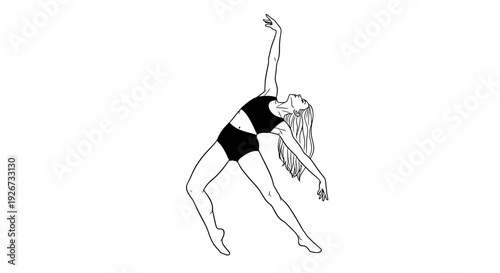 Graceful Female Dancer or Gymnast in an Elegant Stretching Pose with Minimal Line Art on Isolated White Background