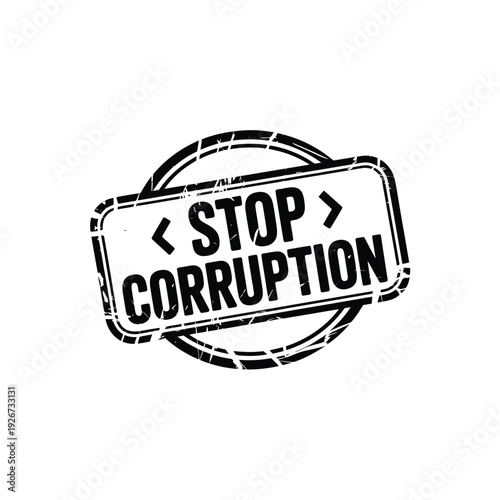 Stop corruption rubber stamp vector icon with circular border and grunge effect