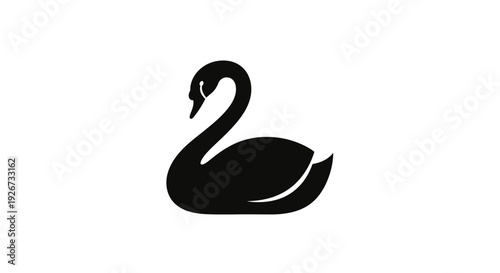 Elegant Black Swan Silhouette in a Serene and Graceful Pose on Isolated White Background