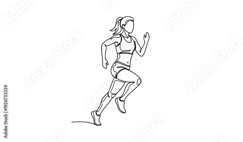 One line continuous female runner vector illustration modern hand drawn running woman outline art isolated on white background