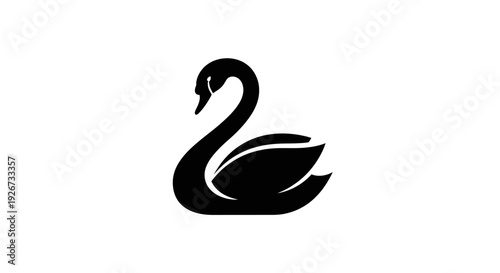 Elegant Black Swan Silhouette in Graceful Pose on Isolated White Background