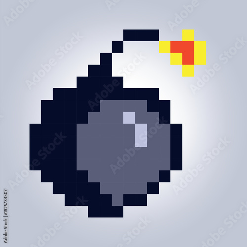 Black Cartoon Bomb 16x16 Tile with Burning Fuse – Classic Explosive Arcade Weapon Asset