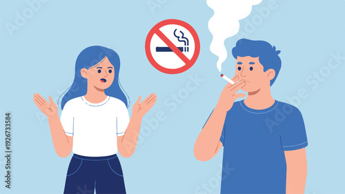 People reacting to smoking in no smoking area with surprise and disapproval