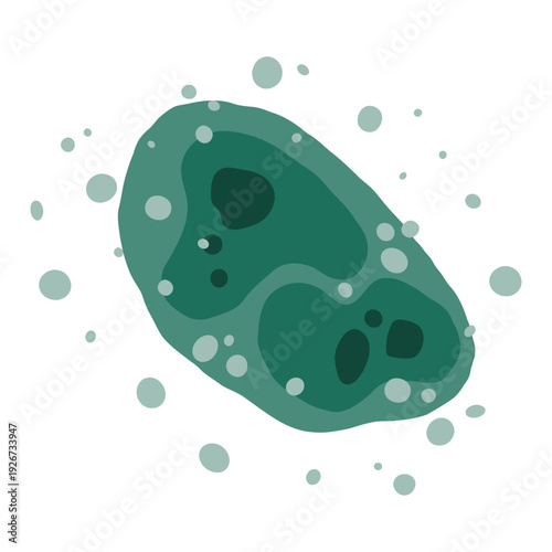 Toxic mold spores spread across the wet surface, creating contamination and respiratory risk. Vector illustration.