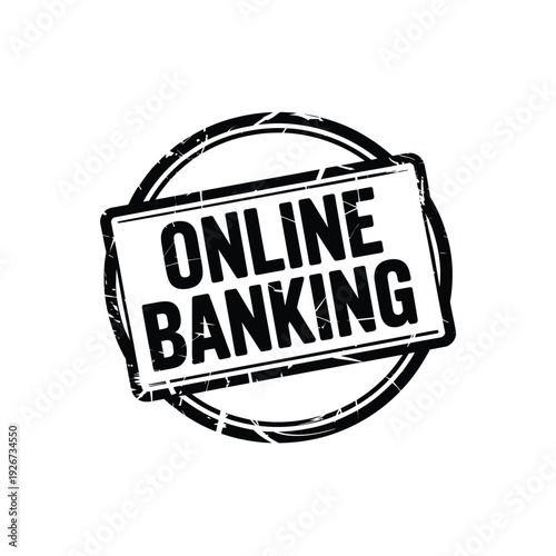 Online banking stamp, black and white, digital finance service icon