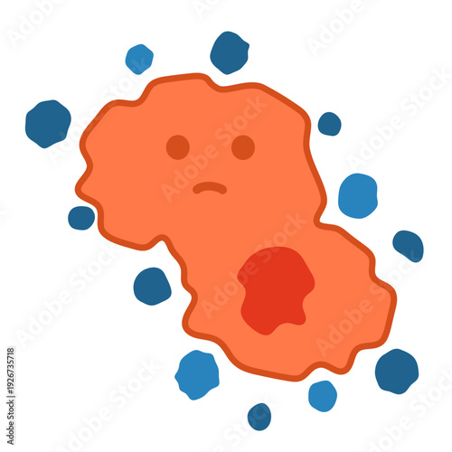 Cute cell under oxidative stress. Vector medical illustration.