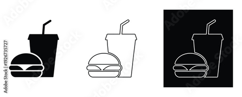 Fast food icons set with burger and drink