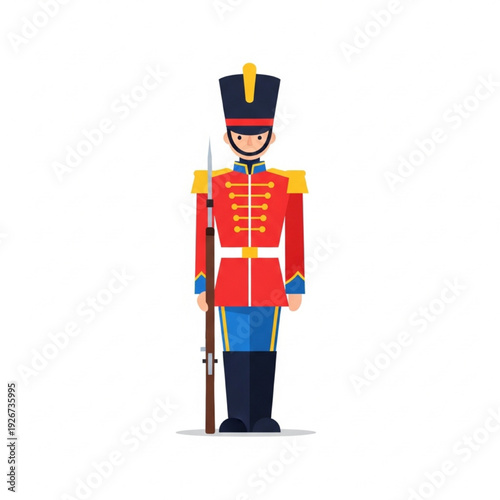 Classic Toy Soldier Standing at Attention Flat Vector Illustration Christmas Figurine