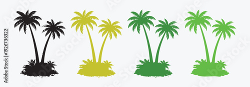 A gradient of palm trees in different shades of green and yellow