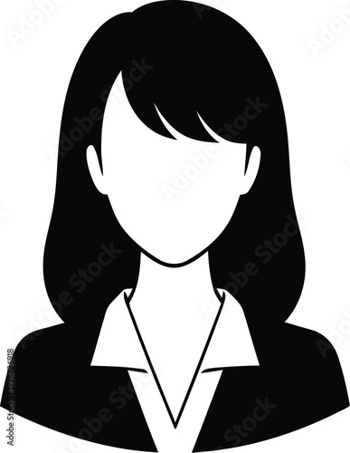 Black and white illustration of a woman isolated on transparent background
