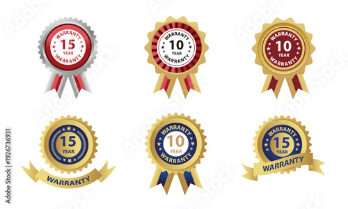 A collection of warranty and guarantee badges 