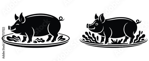 Roasted whole pig on oval serving platter, traditional festive pork dish presentation