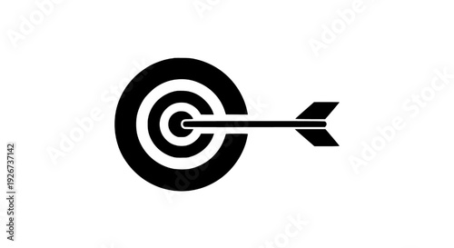 Target with an arrow hitting the center, symbolizing precision and focus, simple vector illustration