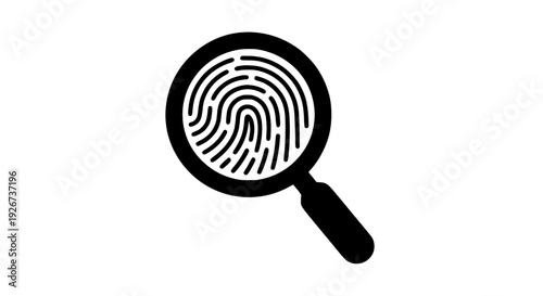 Magnifying glass examining a fingerprint icon, investigation scene, crime evidence, forensic analysis, technology