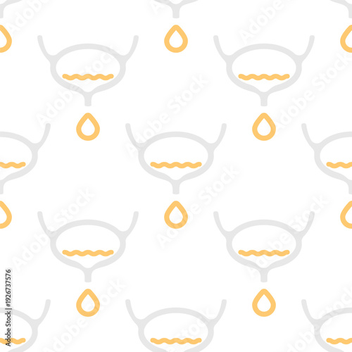 Urine drop dripping from bladder. Pattern background for urinary incontinence, uti and cystitis conditions. Urologic disease awareness concept. Medical vector illustration.