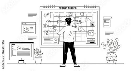 Man Designing on Large Whiteboard.