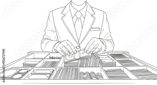 Man Examining Jewels on Table.