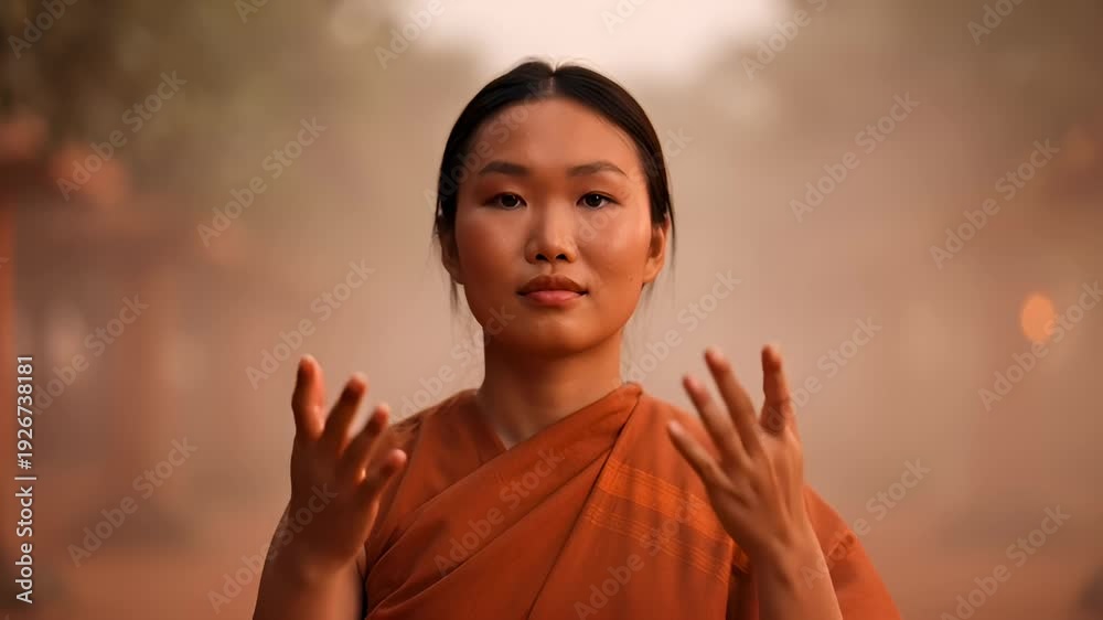 custom made wallpaper toronto digitalAsian Woman Meditating Outdoors With Prayer Hands and Peaceful Expression
