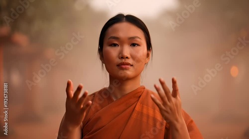 Wallpaper Mural Asian Woman Meditating Outdoors With Prayer Hands and Peaceful Expression Torontodigital.ca