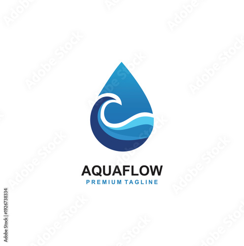 Modern water drop logo with dynamic blue waves inside.