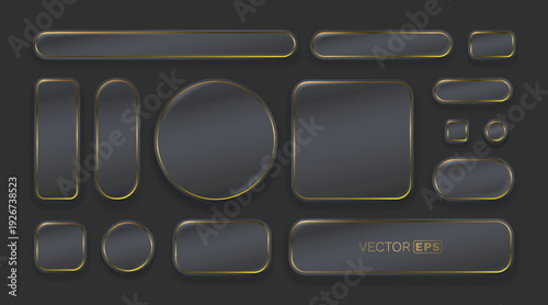 Sleek dark UI elements with golden borders, a versatile set for modern web and app design.