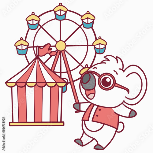 Carnival Nights themed SVG: Surprised Koala with wearing glasses in a Carnival Nights environment