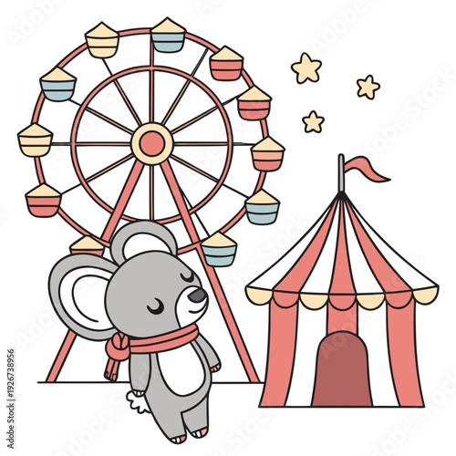 Carnival Nights themed SVG: Bashful Koala with with a scarf in a Carnival Nights environment
